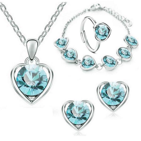New156set 4pc set -Jewelry Sets, Heart Pendant Necklace, Bracelet, Ear