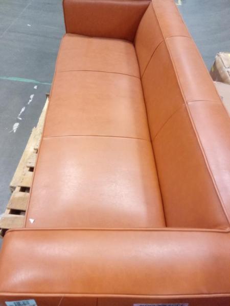 Furniture - Brown Leather Couch, Bone China, Upholstered Parsons Chair Set, Glenmore Dining Chairs - MSRP $1,400