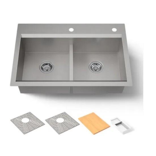 Kohler Task 33" Undermount Double Basin Stainless Steel Kitchen Sink - MSRP $307