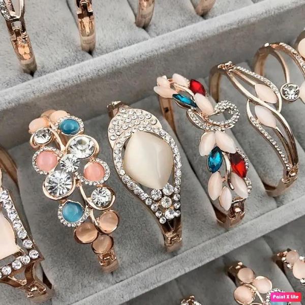 New 186pc -High Quality Rhinestone Charm Bangle Bracelet Rose Gold