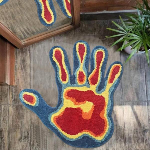 Area Rugs - DALIUSE Thermal Imaging Handprint Bath Mat, Washable Boho Entryway Rug - MSRP $1,136