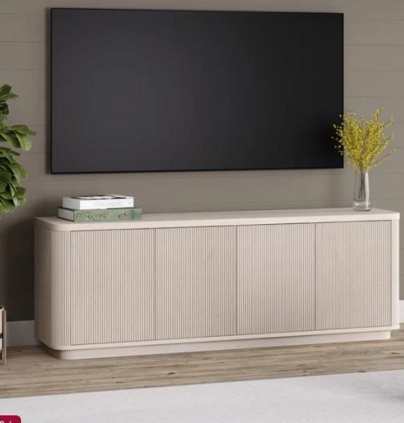 Furniture- Easton TV Stand- 75", Upholstered Bed Frames w/Stylish Bookcase Headboard, Extendable TV Stand - MSRP $3,017