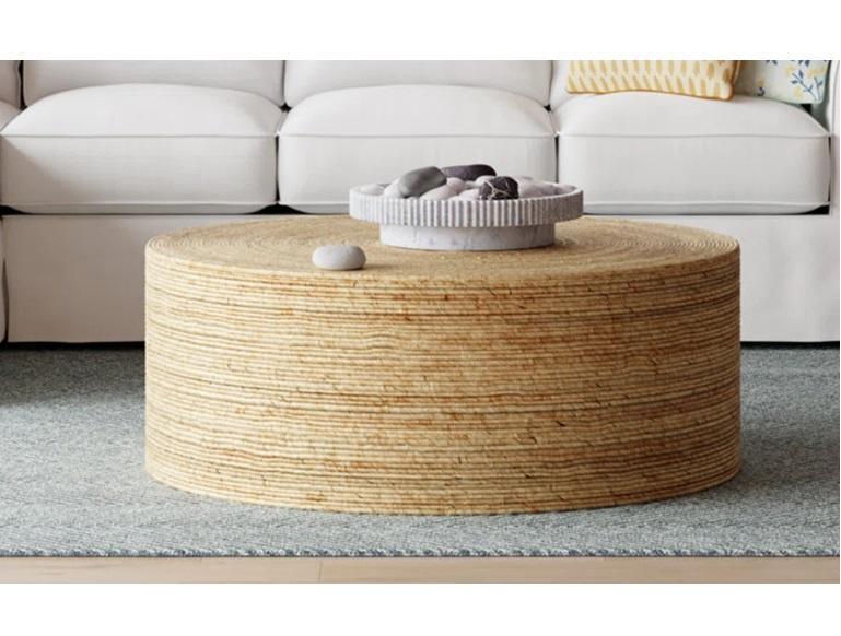 Housewares- Evana Woven Drum Coffee Table, 71" Tall Arched Kitchen Pantry, Modern Kitchen Storage Cabinet - MSRP $2,571