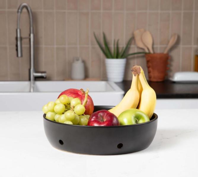 Kitchen- Casa Nico Layers Cork and Ceramic Fruit Bowl Modern Matte Finish with Airflow Design  - MSRP $27,901