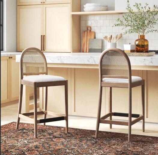 Furniture - Cossette Upholstered Counter Stool, Darise 24.25" Seat Height Pe Rattan Counter Stools - MSRP $2,843