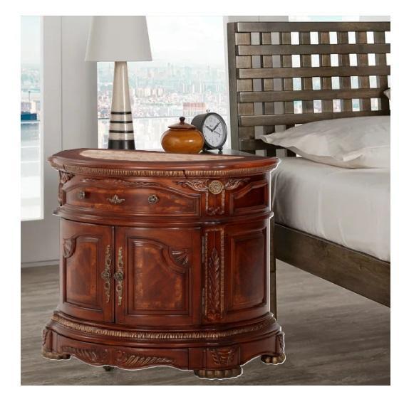 Housewares- Cortina Honey Walnut 1-Drawer Nightstand, 60'' Mirrored 9-Drawer Dresser, Make-up Vanity Table -MSRP $2,745