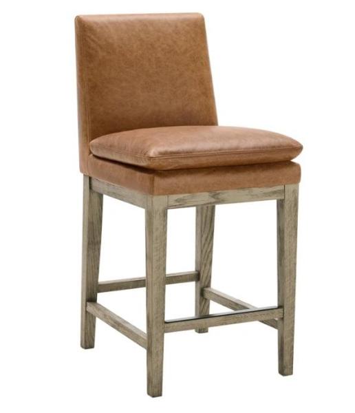 Home Decor - Bethea Leather Counter Stool, Abstract Green Botanical Canvas- MSRP $2,999