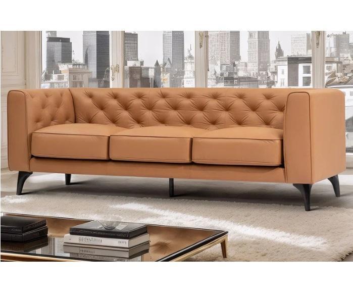 Furniture - 92.52" Genuine Leather 3-Seater Sofa, Solid Wood Bed Frame Headboard, Duncanville Platform Bed- MSRP $2,649