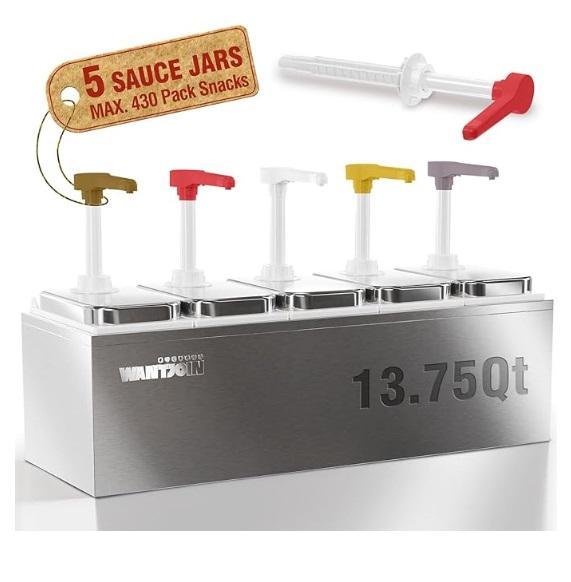 WantJoin Commercial Sauce 5x Dispenser, Barydat 5-Tier 59" Metal Christmas Tree Village, LED Chandelier - MSRP $1,815