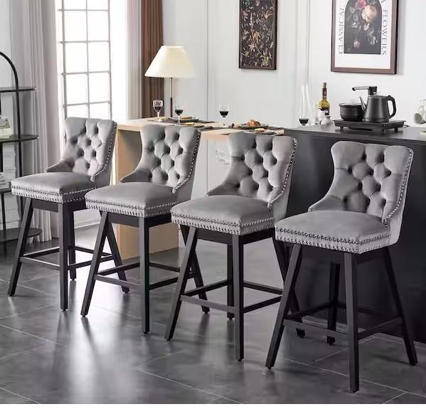Home Decor - Hochwertiges 30in Gray Velvet Bar Stools, Elevens, Glamour Home, Bestier, BYBLIGHT - Est Retail $2,467