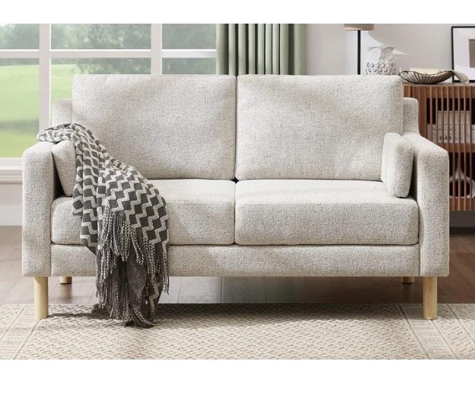 Housewares - Travertine-Pattern Countertop w/Basin, 59.8'' Square Arm Loveseat Boucle, Avelle Leather Bed - MSRP $2,457