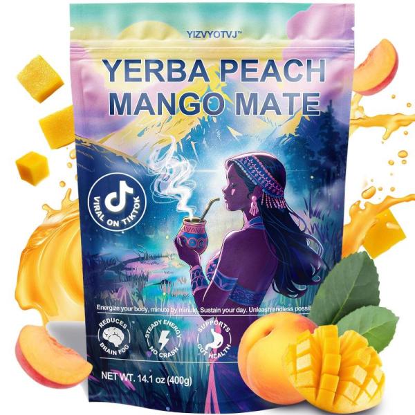 Grocery-  	40 Servings (14.1oz) Yerba Mate Instant Tea Powder, 3-in-1 Peach Mango Flavored Low Sugar - MSRP $1,768