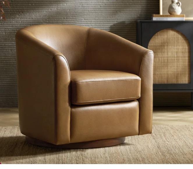 Housewares - Amiir 30.5''W Leather Swivel Barrel Chair, Cawthon Transitional 54"L Rectangular Sofa Table - MSRP $3,414