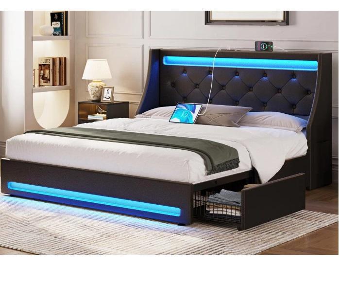 Housewares - Komor Upholstered Storage Bed w/Charging Station/LED Lights, Amariyon 47.2'' Sideboard - MSRP $2,031