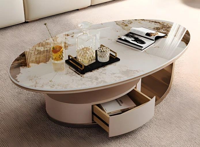 Truckload - Home Decor- Boucle Fabric Upholstered Platform Bed, Modern Oval Coffee Table - MSRP $45,600