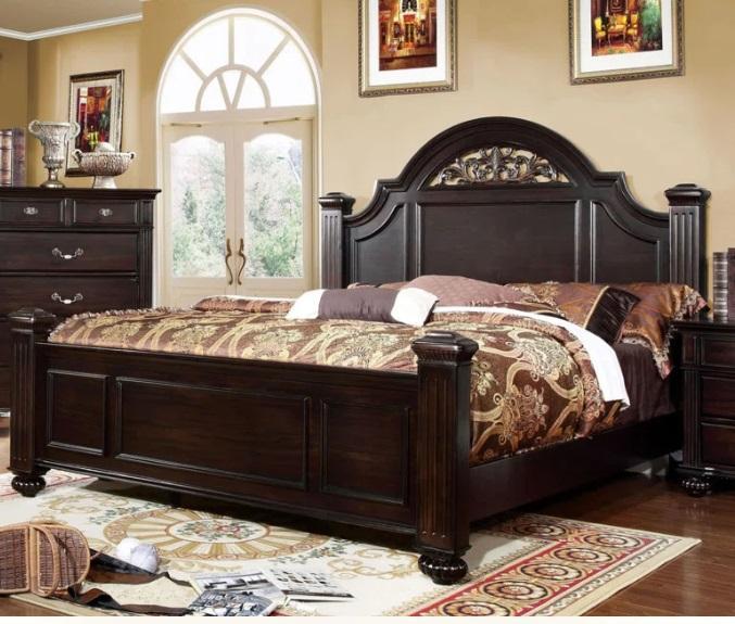 Furniture- Bed 1Pc Contemporary Style Dark Walnut, Esparto Upholstered Low Profile Standard Bed - MSRP $3,172