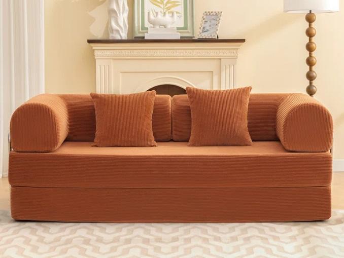 Furniture- Foldable Three Person Fabric Sofa Bed, high Rebound Density Sponge Sofa, Larchwood Dining Table- MSRP $2,386