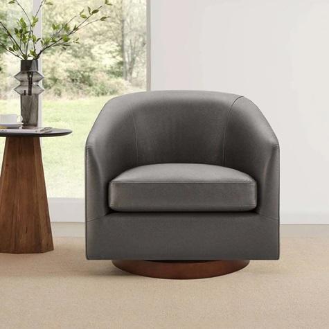 Furniture - AllModern Bennett Vegan Leather Swivel Barrel Chair, Joss & Main Celine Nightstand - MSRP $3,179