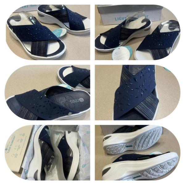 BNIB Bzees Diamond X-Band Wedge Slide Sandal, Blue Floral $1200