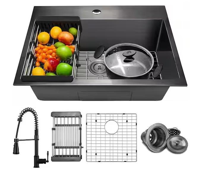 Plumbing - AKDY Drop-In Single Bowl Kitchen Sink, MarCraft Vanity Sink Top, KeonJinn, HDC, VEVOR - Est Retail $1,427