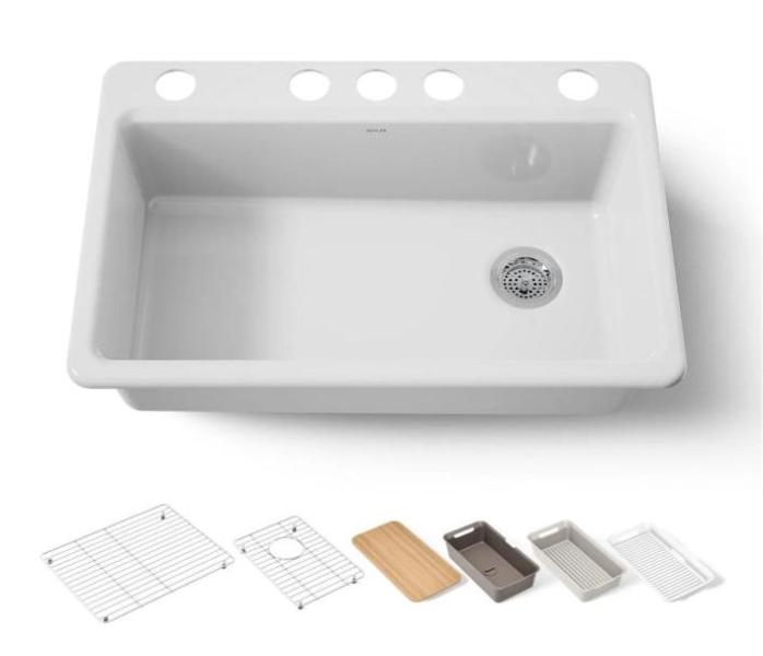 Kohler K-5871-5UPC-0 - Kitchen Sink, Signature Hardware SHBDS6030LWH - Soaking Tub- MSRP $8,308