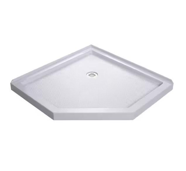 Kitchen & Bath - DreamLine SlimLine 42inx42in Neo-Angle Shower Pan Base, Swan Threshold Shower Pan - Est Retail $2,569