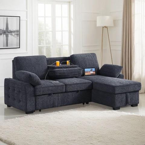 Furniture - Latitude Run 91.5 " Modern Shariff Reversible Chenille Upholstered Sleeper Sectional - MSRP $280