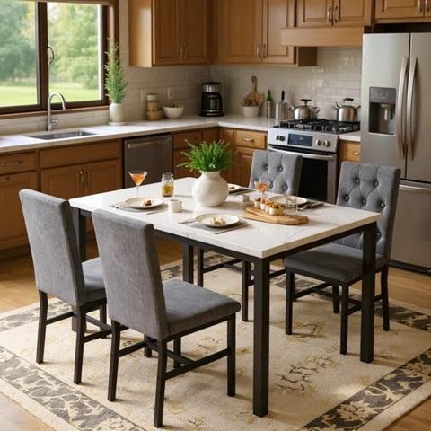 Furniture - Latitude Run Wide Upholstered Swivel Armchair, Wrought Studio 5-Piece Dininng Room Table Set - MSRP $2,219