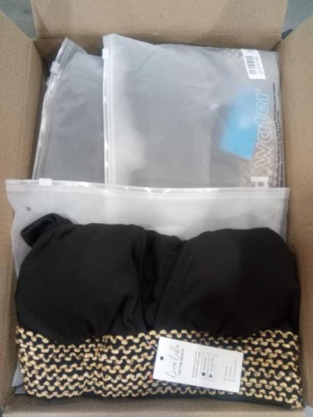 Apparel- Gold Contrast-Stitching Scalloped Halter One Piece Swimsuit, Size M - MSRP $857