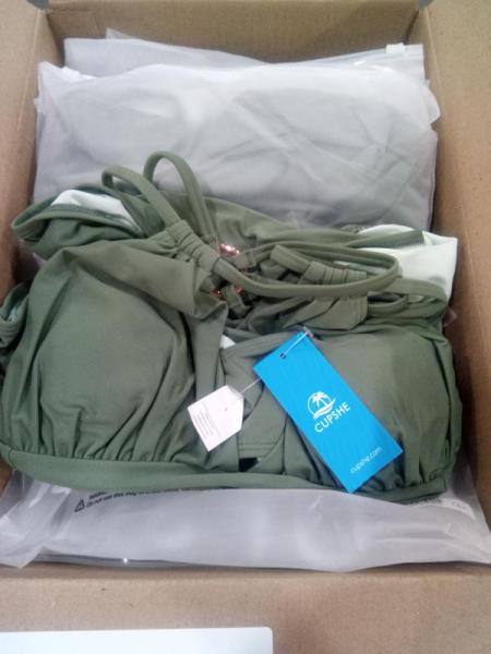 Apparel- Cupshe Women's One Piece Swimsuit V Neck Tummy Control Ruched Double Straps Self-Tie Back O-Ring - MSRP $614