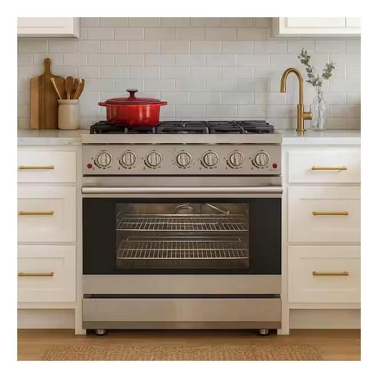 Appliances - Duro 6-Burner Gas Range in Stainless Steel with Convection Oven - Est Retail $1,811 - 1 plt