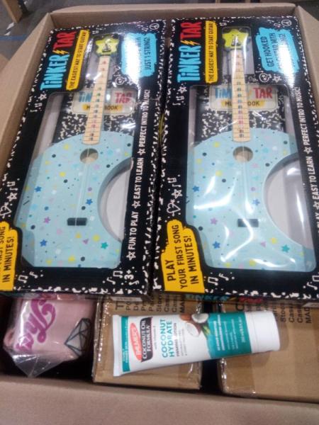 General Merchandise- Tinkertar Moon-shaped Guitar, Palmer's Coconut Oil - MSRP $147