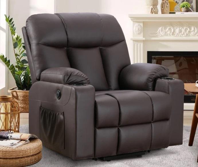 Furniture- 37.8" Wide Soft and Oversize Leather Power Lift Recliner, Lourdez 56.3" Curved Arm Loveseat - MSRP $2,157