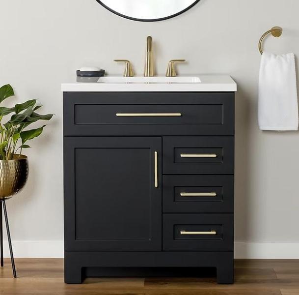 General Merchandise- Cauley 30-in Black Single Sink Bathroom Vanity, MF 30K BTU BLU WALL HEAT(-849075) - MSRP $4,732