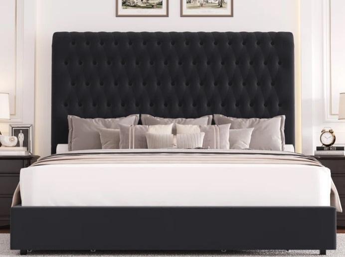 Furniture - Kanisha Upholstered Storage Bed, Modern Rope Bar Stools Set of 2 - MSRP $1,773