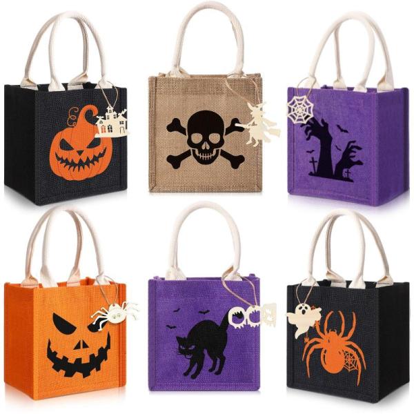 Kitchen- Halloween Ghost Pumpkin Package Wrapping Decorations, Sweetude 6 Pack Burlap Reusable Bags - MSRP $3,726