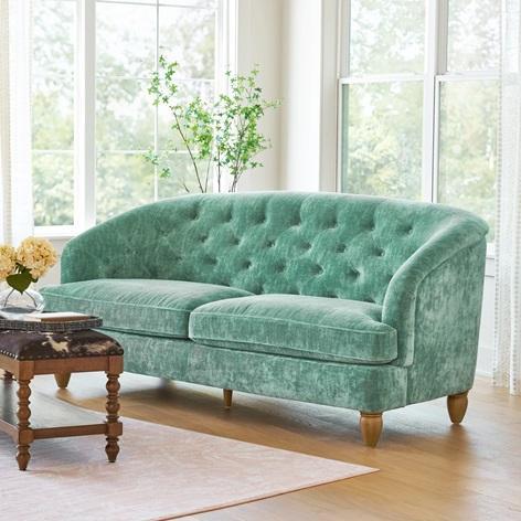 TRUCKLOAD - The Pioneer Woman Laurel Tufted Sofas in Teal Velvet & Cream Velvet Upholstery - MSRP $16,470 EXPORT ONLY