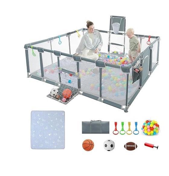XNWQL 79"x71"Baby Playpen & Mat, downluxe 4in King Memory Foam Mattress Topper, TRALT Ergonomic Chair - MSRP $2,096