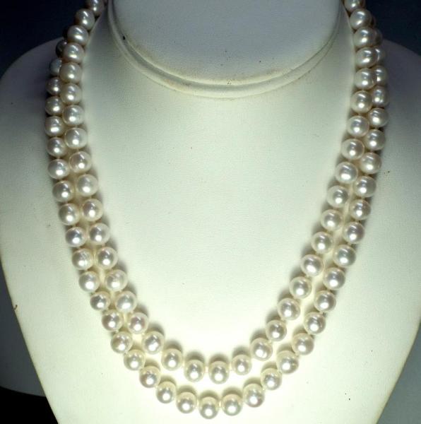 STUNNING 2 STRANDS 18" White Akoya PEARL NECKLACE 14K Gold $9,500