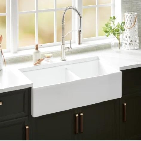 Signature Hardware SHF36182BWH Fireclay Kitchen Sink - MSRP $799