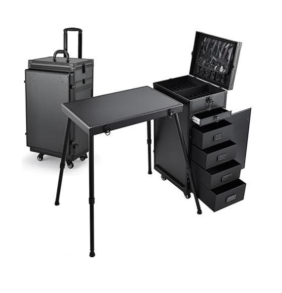 Joligrace Rolling Manicure Table 5-Drawers Foldable Nail Desk, Kate & Laurel Sureda Wooden Oval Side Table -MSRP $1,850