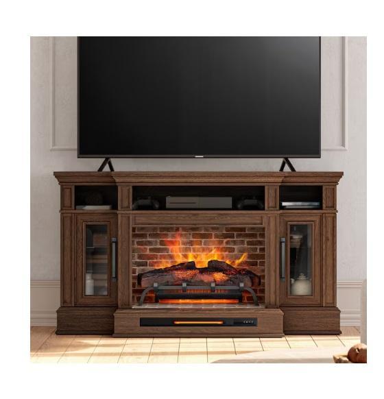 Allen+Roth 66inW Brown Walnut Flat-Wall Fireplace, Kobalt 6Gal Portable Electric 150PSI Pancake Compressor -MSRP $2,452