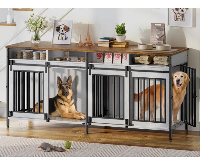 Housewares - 78.74'' Double Dog Crate, Aunnika 39" Glass Round Dining Table, Yandier 19.1"W Fabric Chairs - MSRP $1,765