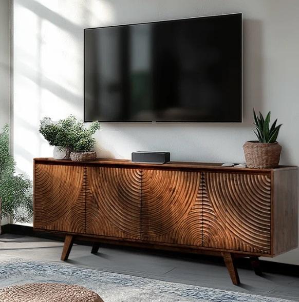 Housewares- Harmony TV Stand up to 75" Media Console Center, Preserved Spring Eucalyptus Wreath, Headboard -MSRP $4,388