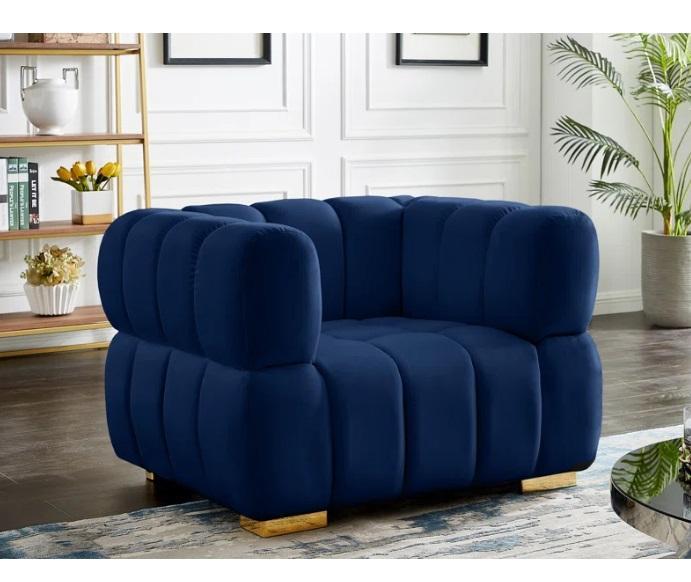 Furniture - Carlan 46" Wide Tufted Velvet Armchair, Rectangular Frameless Aluminum Medicine Cabinet Mirror -MSRP $2,918