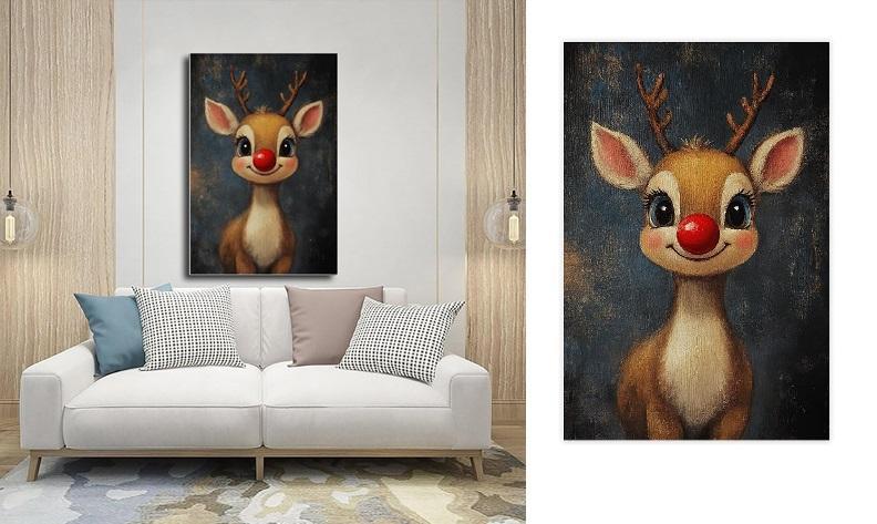 Holiday - Vintage Reindeer Decor Christmas Wall Art, Christmas Decorations Ornaments - MSRP $27,771