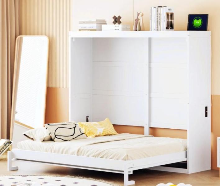 Furniture- Issabell Upholstered Platform Bed, Murphy Bed Cabinet With Outlets, Writing Desk - MSRP $2,944