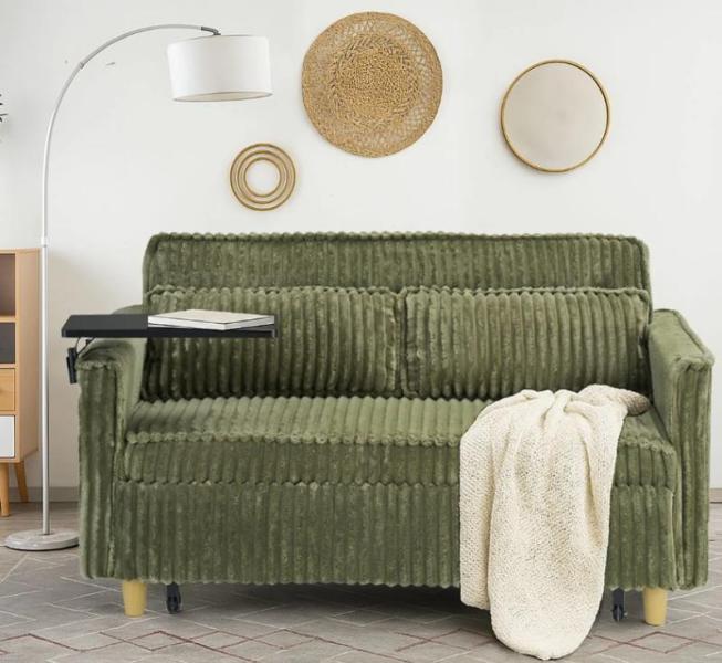 Furniture - Corduroy Upholstered Convertible 2-Seater Sofa, Linen Upholstered Parson Chair - MSRP $2,756