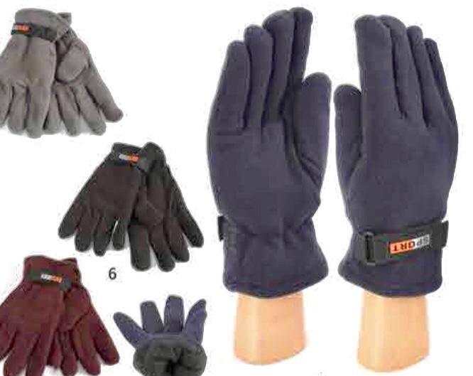 48 Men's Fleece Winter Gloves with adj velcro Asst Clrs