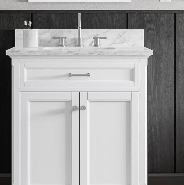 Allen+Roth Roveland 30in White Single Sink Vanity, Kobalt Compact 12in Dual Bevel Sliding Miter Saw - MSRP $3,164